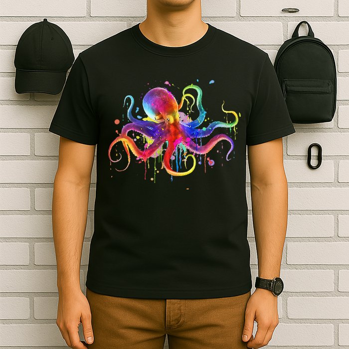 Dripping Rainbow Octopus Psychedelic Colorful Octopus T-Shirt