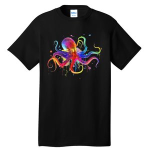 Dripping Rainbow Octopus Psychedelic Colorful Octopus Tall T-Shirt