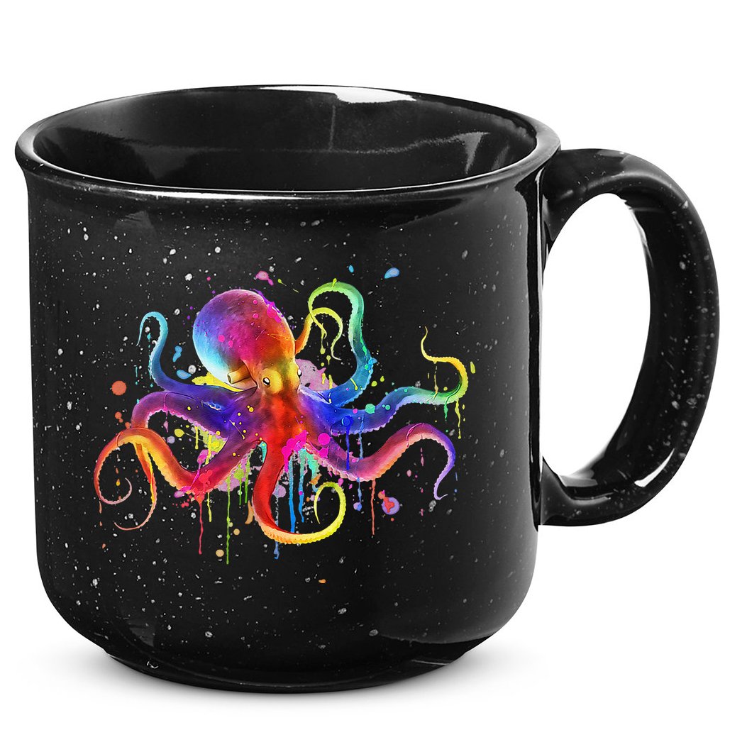 Dripping Rainbow Octopus Psychedelic Colorful Octopus 15oz Campfire Ceramic Mug