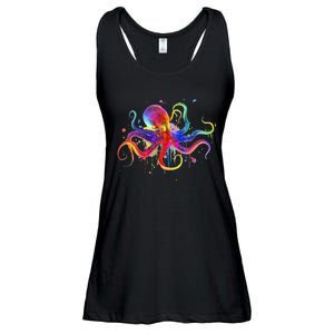 Dripping Rainbow Octopus Psychedelic Colorful Octopus Ladies Essential Flowy Tank