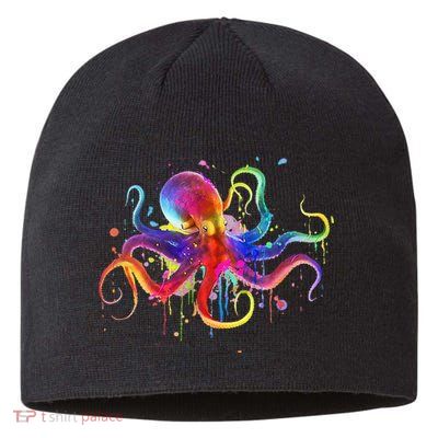 Dripping Rainbow Octopus Psychedelic Colorful Octopus Sustainable Beanie