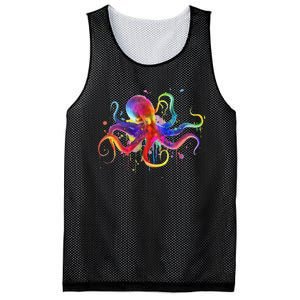 Dripping Rainbow Octopus Psychedelic Colorful Octopus Mesh Reversible Basketball Jersey Tank