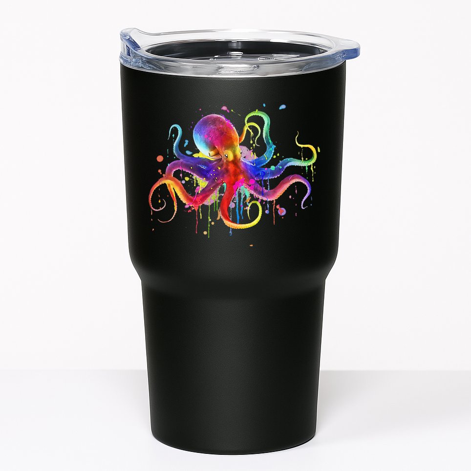Dripping Rainbow Octopus Psychedelic Colorful Octopus Tumbler