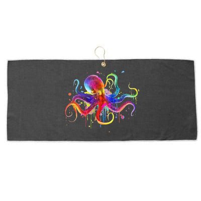 Dripping Rainbow Octopus Psychedelic Colorful Octopus Large Microfiber Waffle Golf Towel