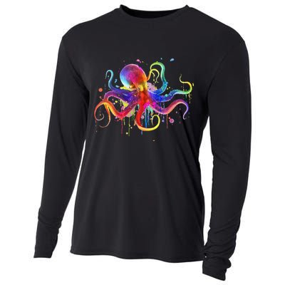 Dripping Rainbow Octopus Psychedelic Colorful Octopus Cooling Performance Long Sleeve Crew