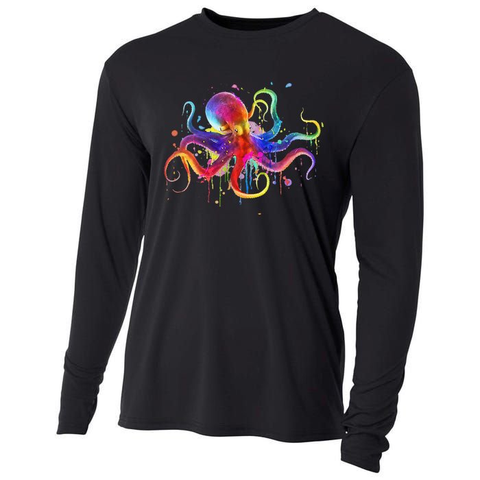 Dripping Rainbow Octopus Psychedelic Colorful Octopus Cooling Performance Long Sleeve Crew