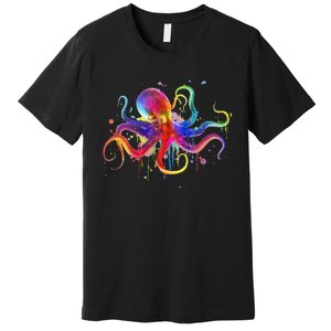 Dripping Rainbow Octopus Psychedelic Colorful Octopus Premium T-Shirt