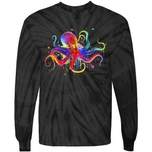 Dripping Rainbow Octopus Psychedelic Colorful Octopus Tie-Dye Long Sleeve Shirt