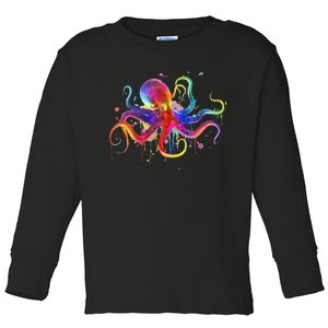 Dripping Rainbow Octopus Psychedelic Colorful Octopus Toddler Long Sleeve Shirt