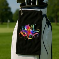 Dripping Rainbow Octopus Psychedelic Colorful Octopus Golf Towel