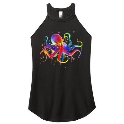 Dripping Rainbow Octopus Psychedelic Colorful Octopus Women's Perfect Tri Rocker Tank