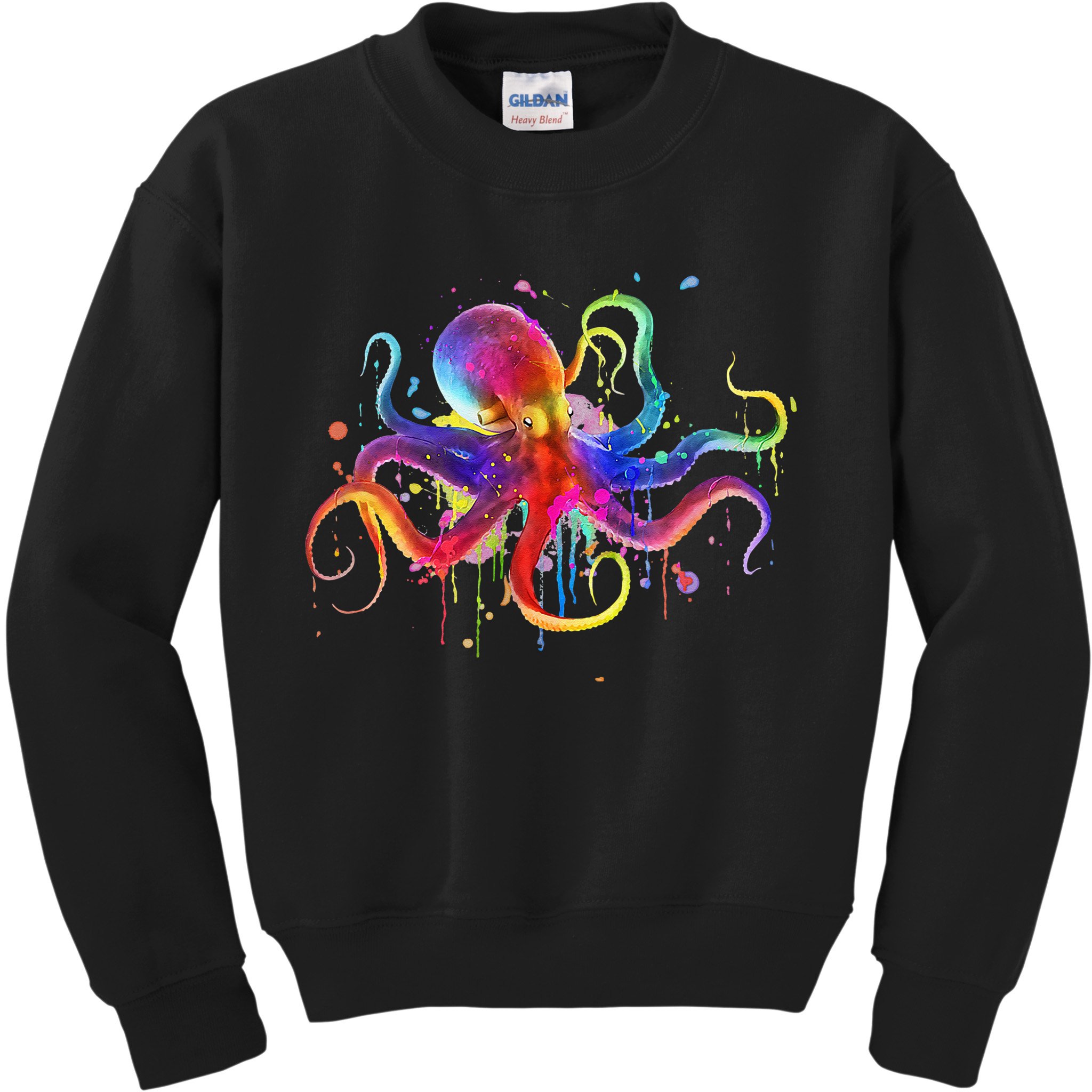 Dripping Rainbow Octopus Psychedelic Colorful Octopus Kids Sweatshirt