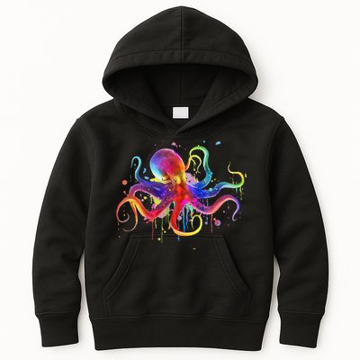 Dripping Rainbow Octopus Psychedelic Colorful Octopus Kids Hoodie