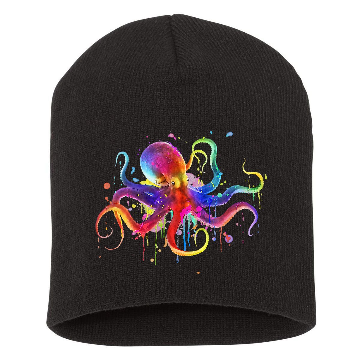Dripping Rainbow Octopus Psychedelic Colorful Octopus Short Acrylic Beanie