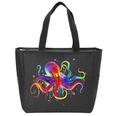 Dripping Rainbow Octopus Psychedelic Colorful Octopus Zip Tote Bag