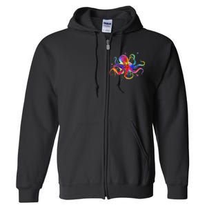 Dripping Rainbow Octopus Psychedelic Colorful Octopus Full Zip Hoodie