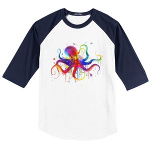 Dripping Rainbow Octopus Psychedelic Colorful Octopus Baseball Sleeve Shirt