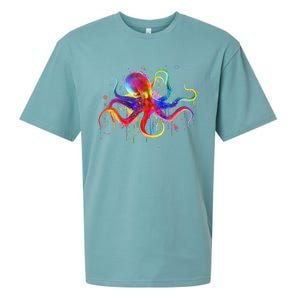 Dripping Rainbow Octopus Psychedelic Colorful Octopus Sueded Cloud Jersey T-Shirt