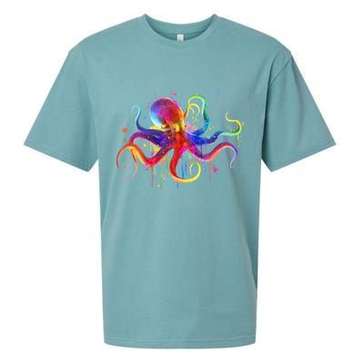 Dripping Rainbow Octopus Psychedelic Colorful Octopus Sueded Cloud Jersey T-Shirt