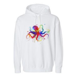 Dripping Rainbow Octopus Psychedelic Colorful Octopus Garment-Dyed Fleece Hoodie