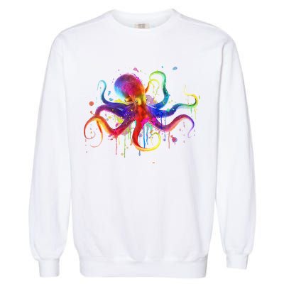 Dripping Rainbow Octopus Psychedelic Colorful Octopus Garment-Dyed Sweatshirt