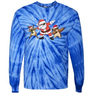 Dabbing Reindeer Owl Santa Funny Christmas Pajamas Gift Tie-Dye Long Sleeve Shirt