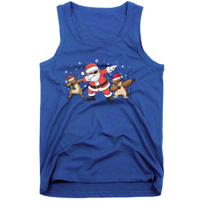 Dabbing Reindeer Owl Santa Funny Christmas Pajamas Gift Tank Top