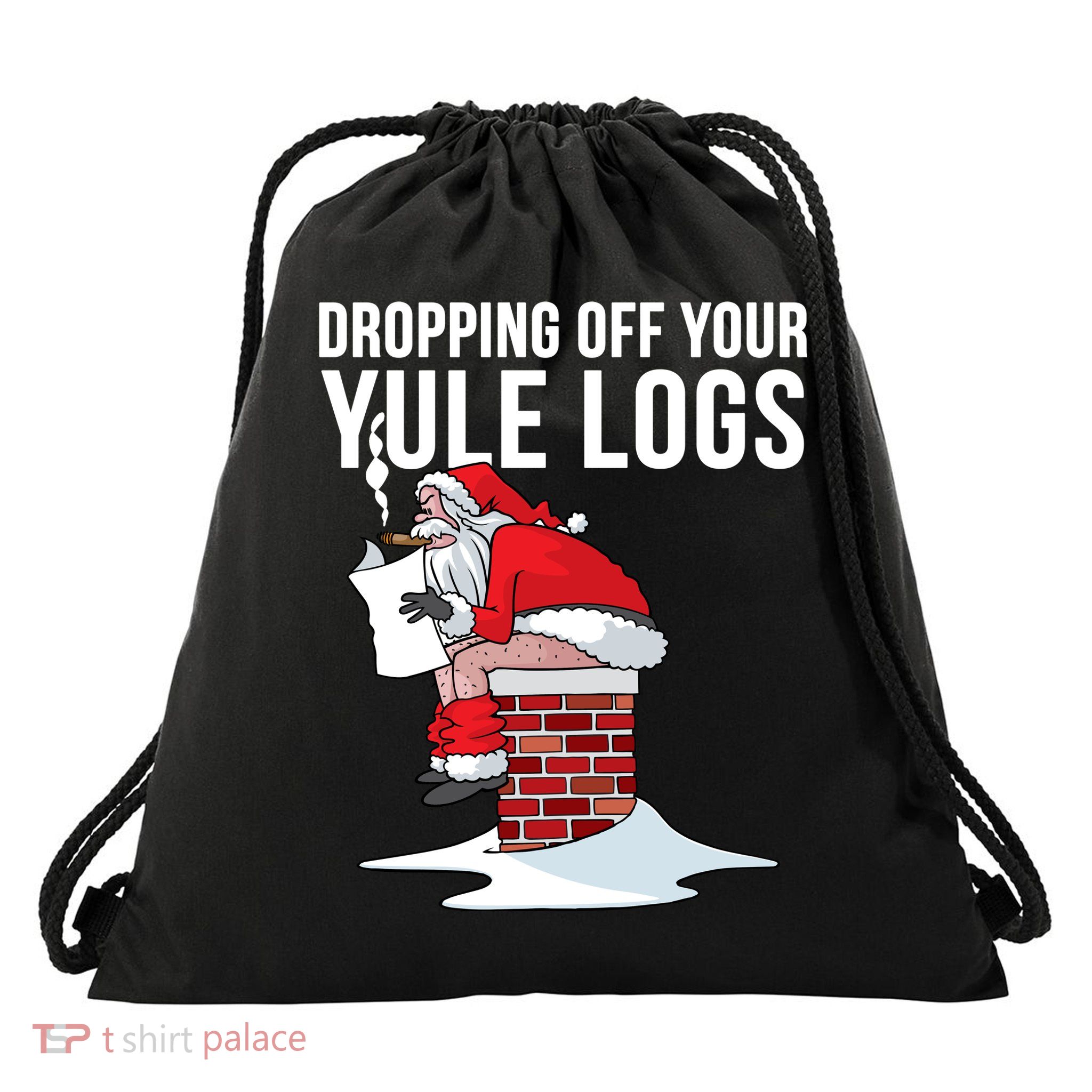 Dropping Off Your Yule Logs Drawstring Bag