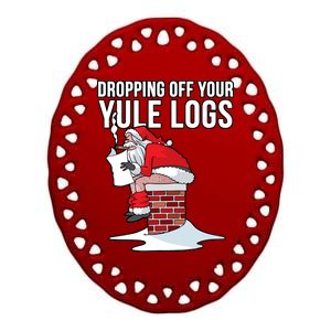 Dropping Off Your Yule Logs Ceramic Oval Ornament