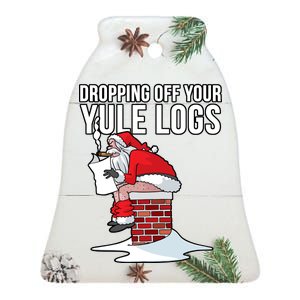 Dropping Off Your Yule Logs Ceramic Bell Ornament