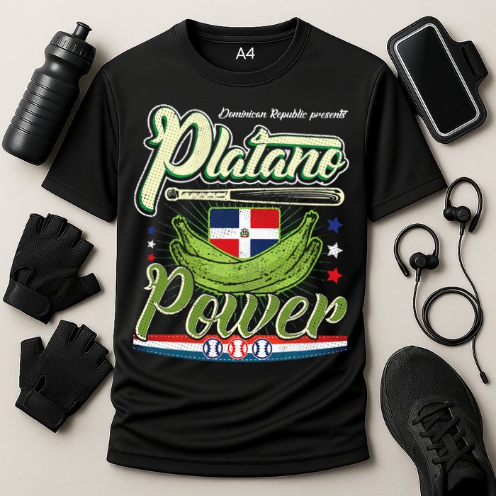 Dominican Republic Platano Power Baseball DR Flag Cooling Performance Crew T-Shirt