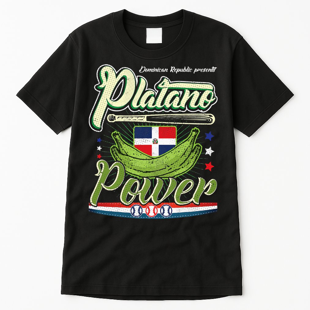 Dominican Republic Platano Power Baseball DR Flag Tall T-Shirt