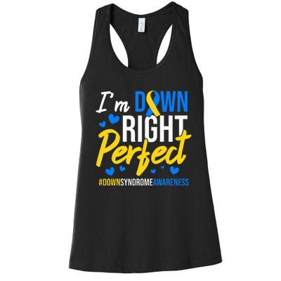 Down Right Perfect World Down Syndrome Awareness Day Ribbon Women's Racerback Tank