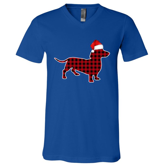 Dachshund Red Plaid Buffalo Christmas Pajamas Family Funny Gift Great Gift V-Neck T-Shirt