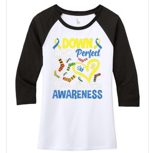 Down Right Perfect Down Syndrome Awareness Women's Tri-Blend 3/4-Sleeve Raglan Shirt