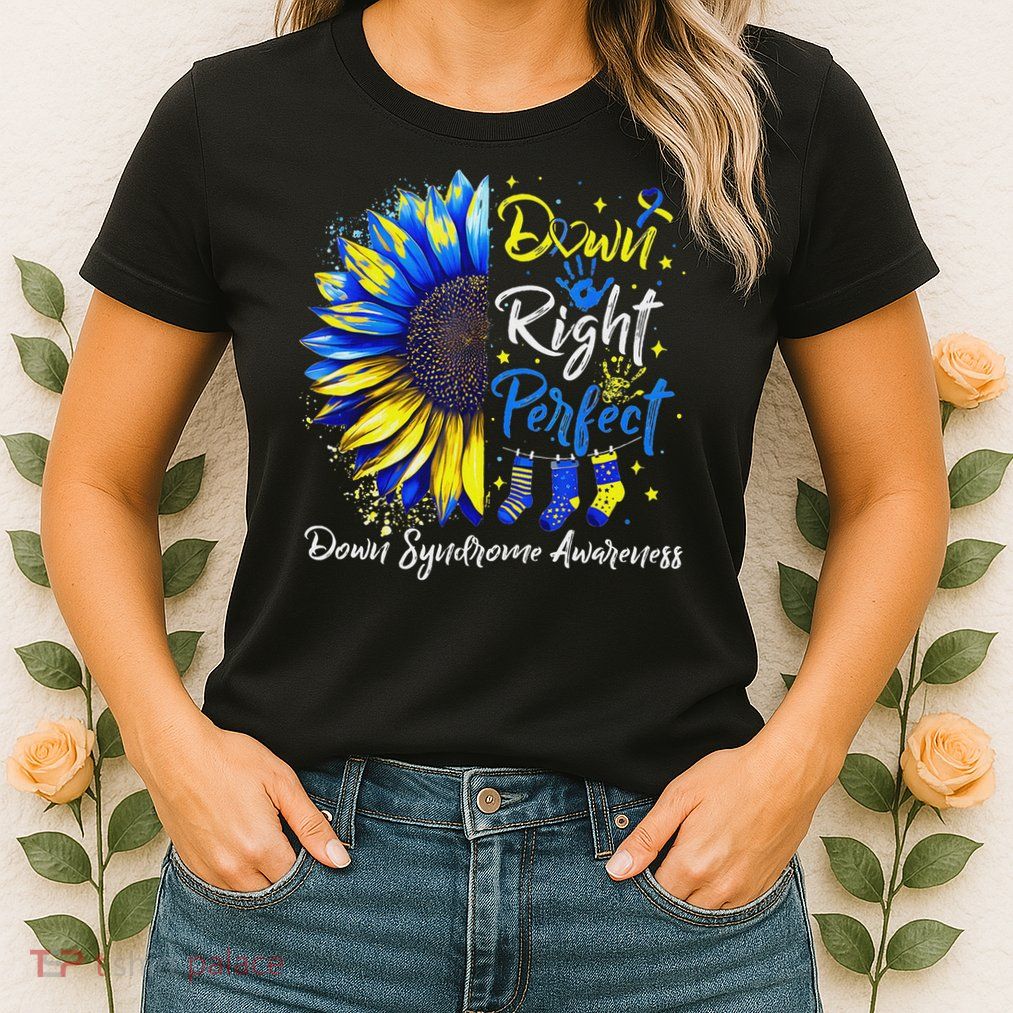 Down Right Perfect Down Syndrome Awareness Ribbon  Womens T-Shirt