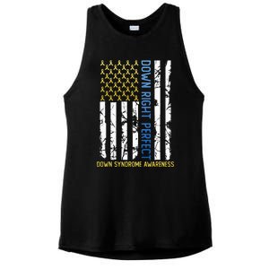 Down Right Perfect Yellow & Blue American Flag Down Syndrome Ladies PosiCharge Tri-Blend Wicking Tank