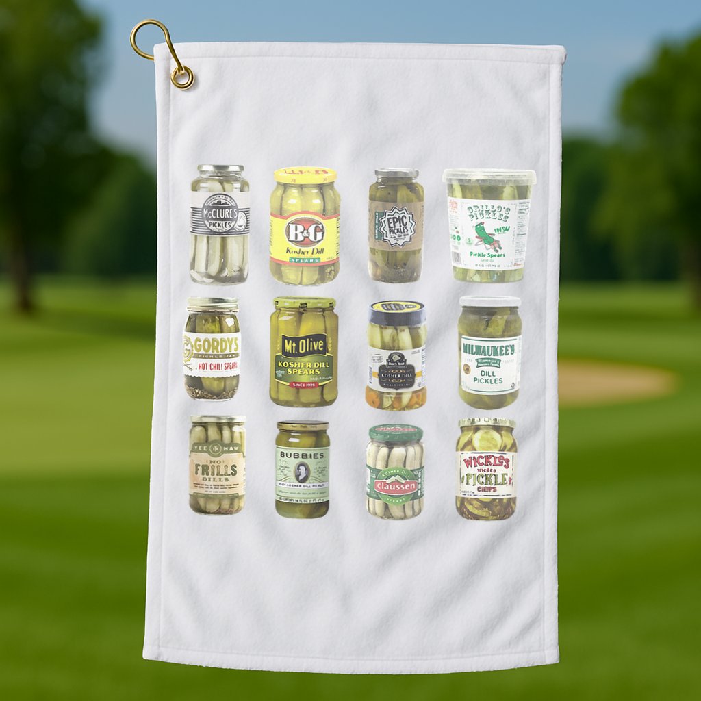 Delicious Retro Pickle Enthusiasts Golf Towel