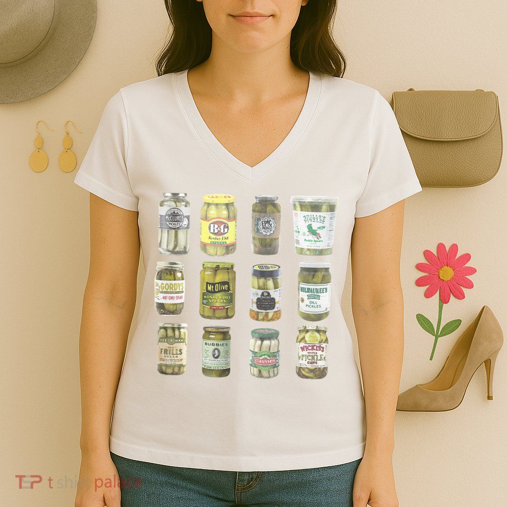 Delicious Retro Pickle Enthusiasts Women's V-Neck T-Shirt