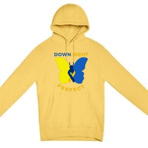 Down Right Perfect Butterfly Down Syndrome Awareness Gift Premium Pullover Hoodie