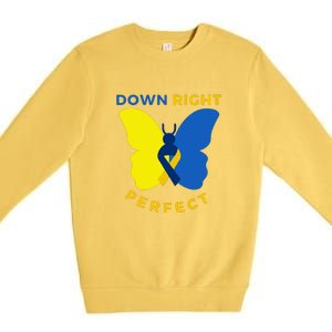 Down Right Perfect Butterfly Down Syndrome Awareness Gift Premium Crewneck Sweatshirt