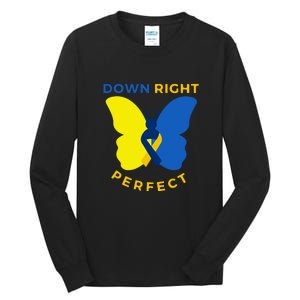 Down Right Perfect Butterfly Down Syndrome Awareness Gift Tall Long Sleeve T-Shirt