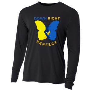 Down Right Perfect Butterfly Down Syndrome Awareness Gift Cooling Performance Long Sleeve Crew