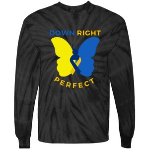 Down Right Perfect Butterfly Down Syndrome Awareness Gift Tie-Dye Long Sleeve Shirt