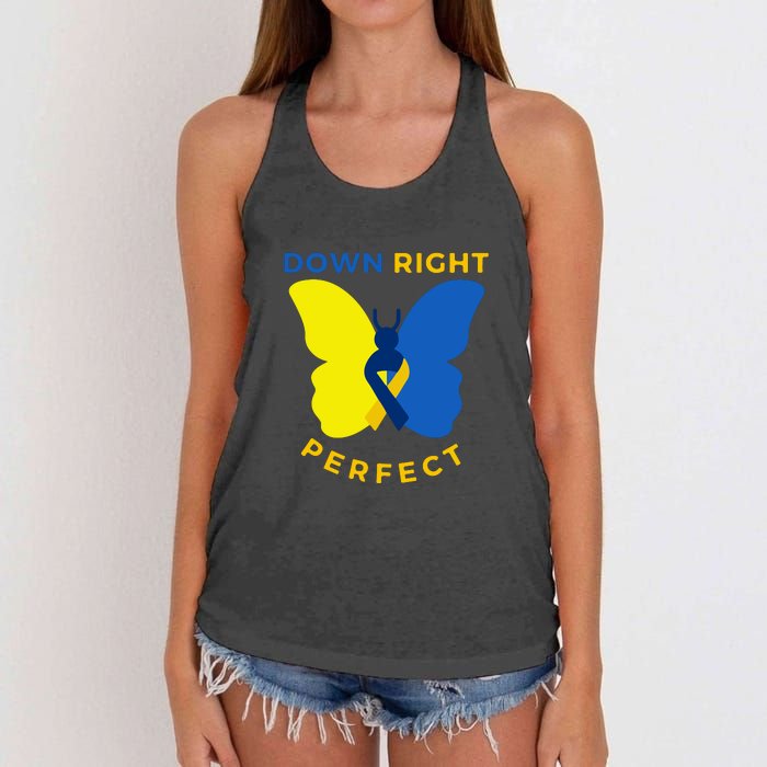 Down Right Perfect Butterfly Down Syndrome Awareness Gift Women's Knotted Racerback Tank