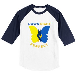 Down Right Perfect Butterfly Down Syndrome Awareness Gift Baseball Sleeve Shirt