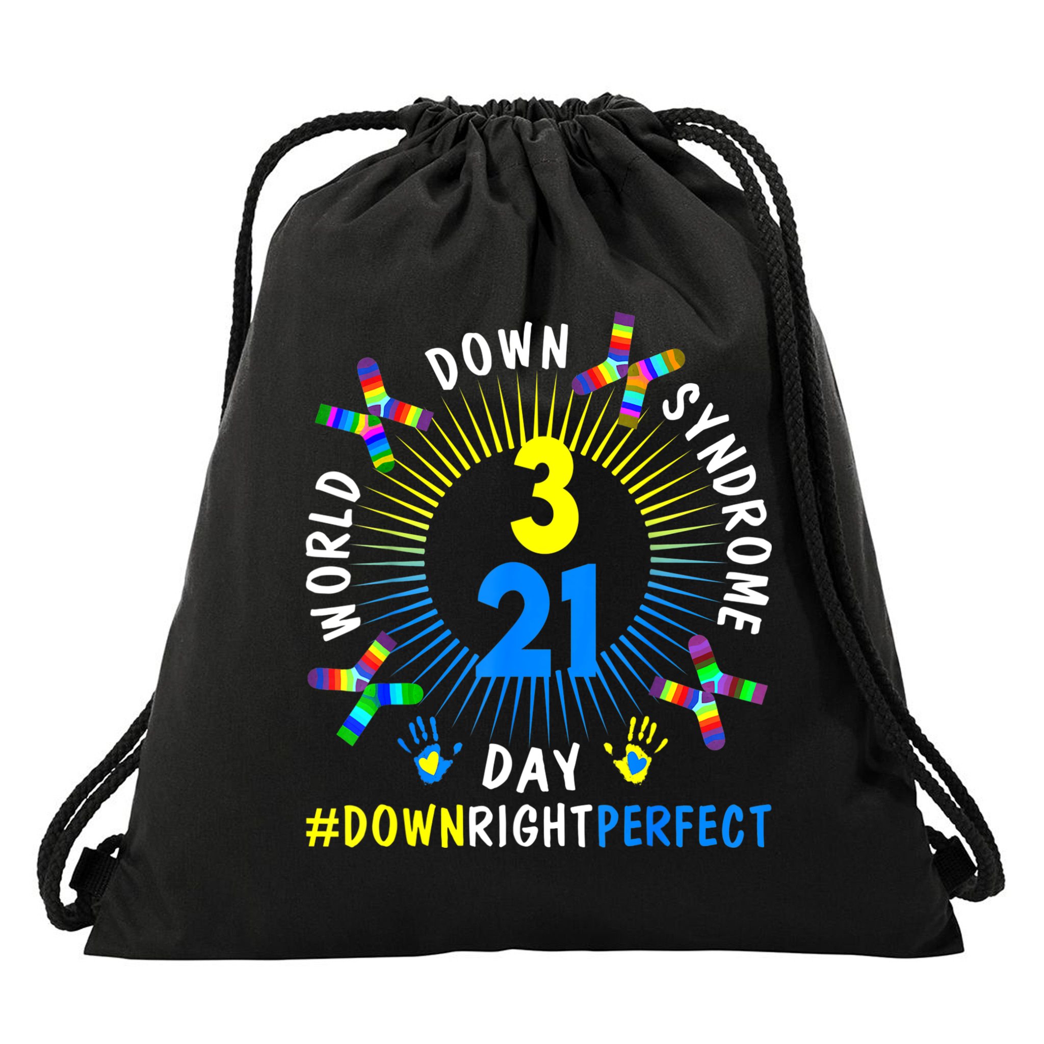 Down Right Perfect World Down Syndrome Awareness Day Socks Drawstring Bag
