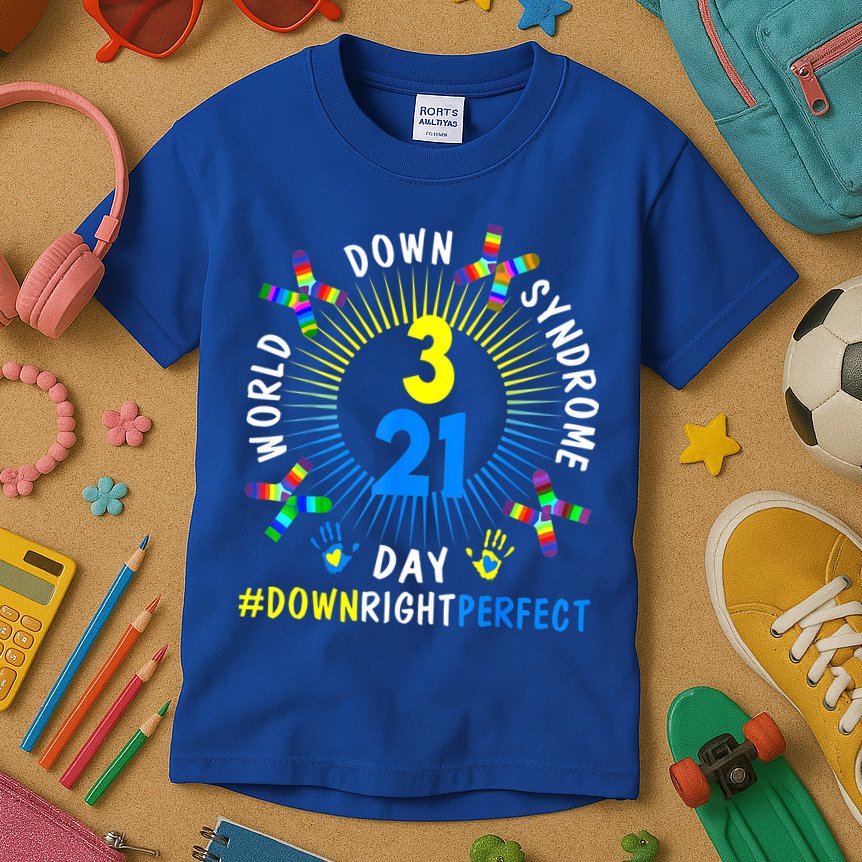 Down Right Perfect World Down Syndrome Awareness Day Socks Kids T-Shirt
