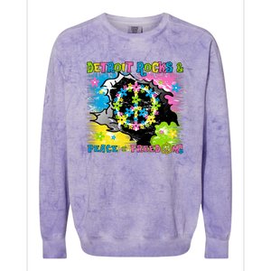 Detroit Rocks Peace Freedom Colorblast Crewneck Sweatshirt