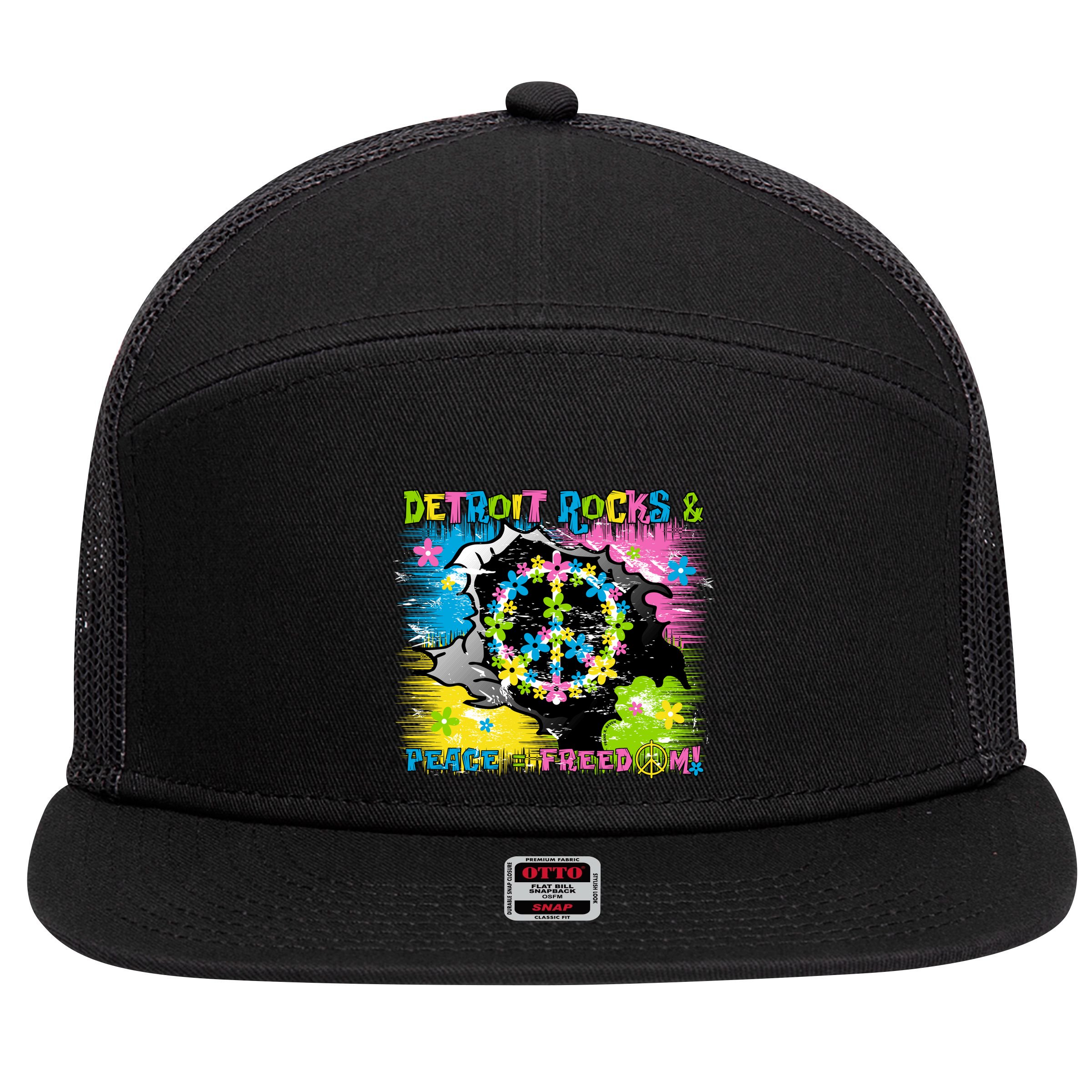 Detroit Rocks Peace Freedom 7 Panel Mesh Trucker Snapback Hat